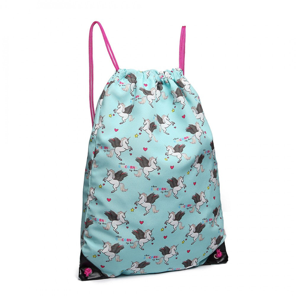 Miss Lulu Unicorn Print Drawstring Backpack - Blue