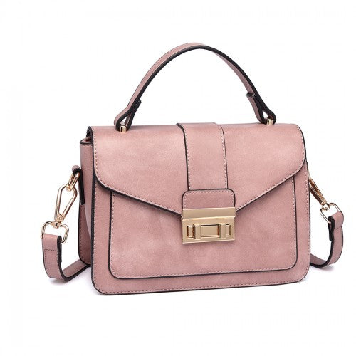 Miss Lulu Leather Look Midi Handbag - Pink