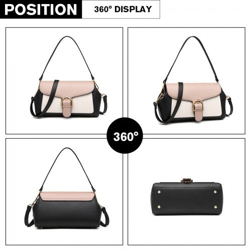 Miss Lulu Tri Colour Shoulder Handbag - Black And Khaki