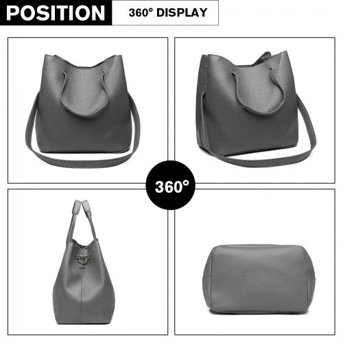 Miss Lulu 4 Piece Set Shoulder Tote Handbag - Grey