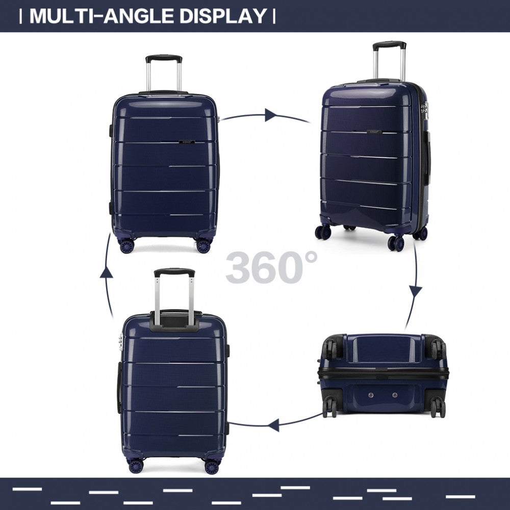 Kono 20 Inch Cabin Size Hard Shell PP Suitcase - Navy