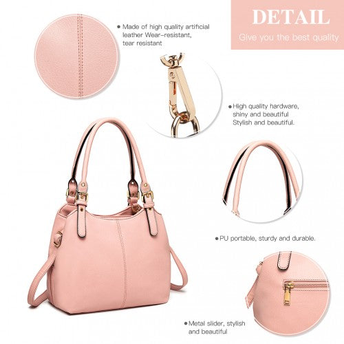 Miss Lulu Multi Compartment Shoulder Bag - Pink