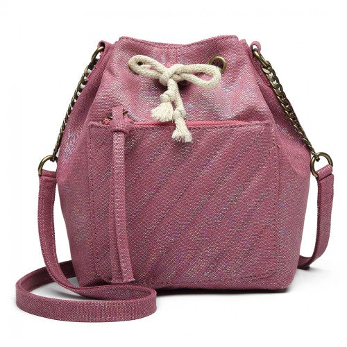 Miss Lulu Sparkle Canvas Drawstring Cross Body Bag - Purple