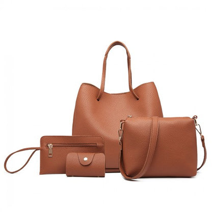 Miss Lulu 4 Piece Set Shoulder Tote Handbag - Brown
