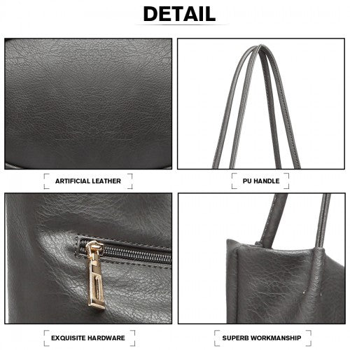 Miss Lulu Large Bucket Shoulder Bag - Dark Grey