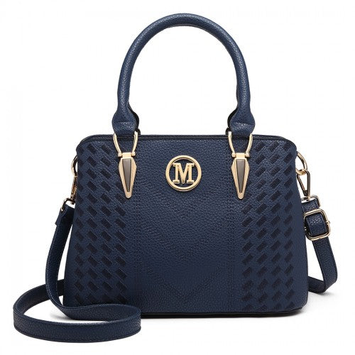 Miss Lulu Leather Look Weave Effect Shoulder Bag - Blue