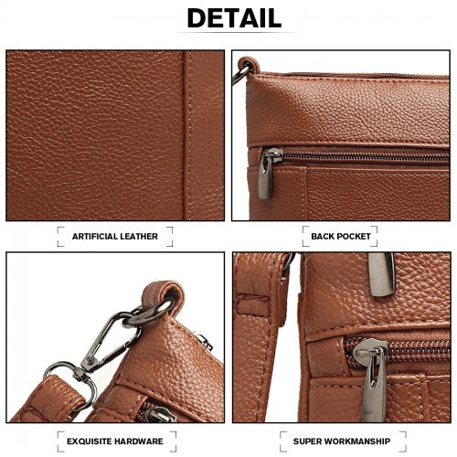 Miss Lulu Multi Pocket Leather Look RFID-Blocking Cross Body Bag - Brown