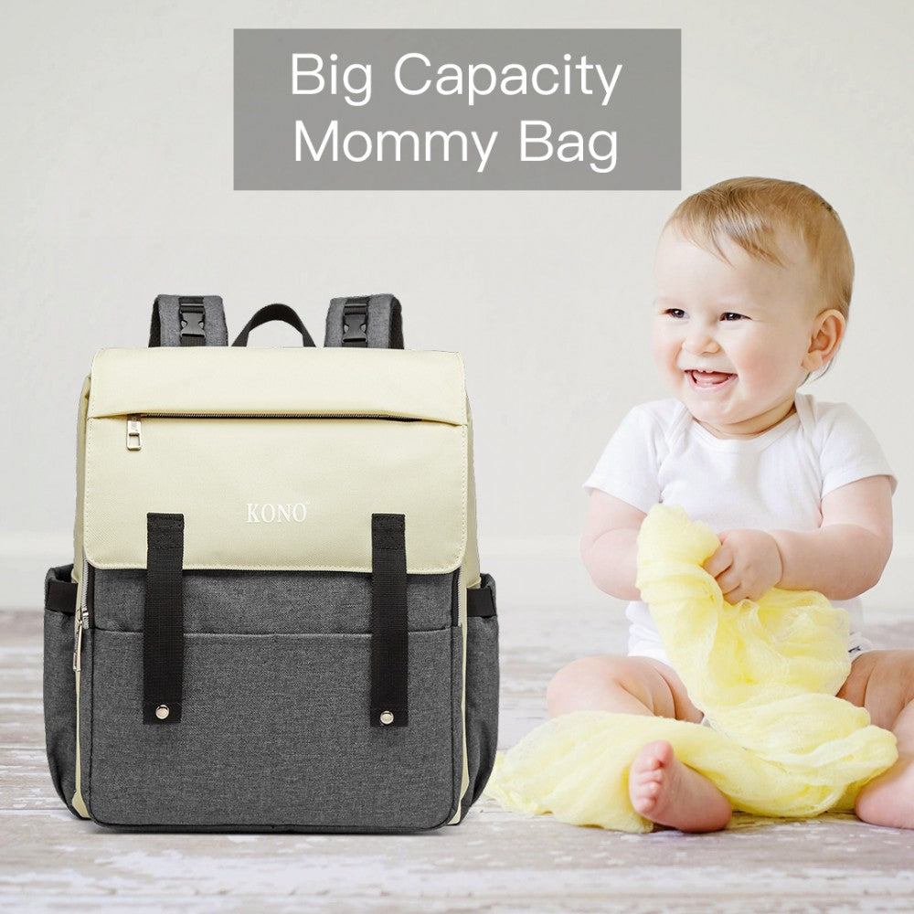 Kono Multi Compartment Baby Changing Backpack With USB Connectivity - Grey