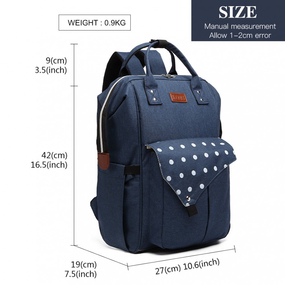 Kono Polka Dot Maternity Backpack Bag With USB Connectivity - Navy