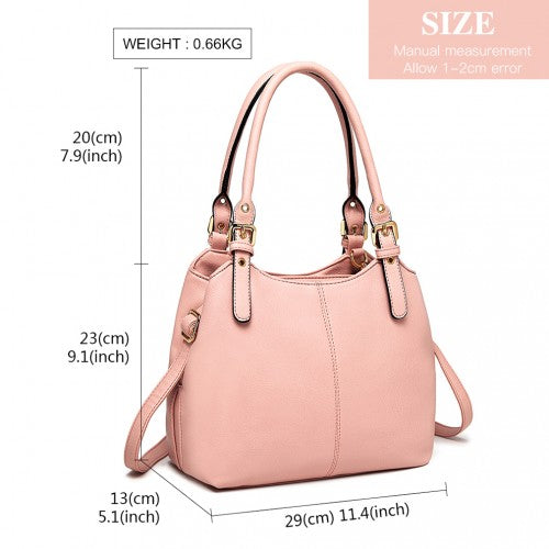 Miss Lulu Multi Compartment Shoulder Bag - Pink