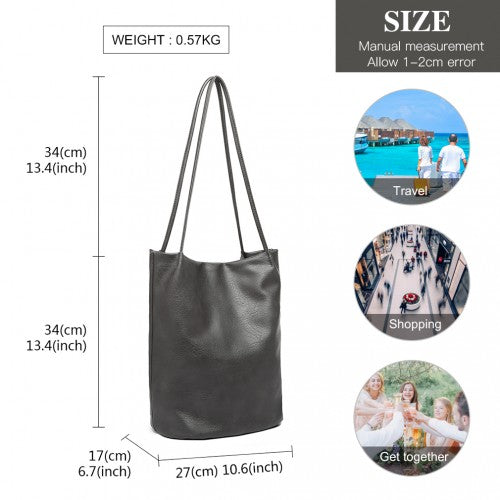 Miss Lulu Large Bucket Shoulder Bag - Dark Grey
