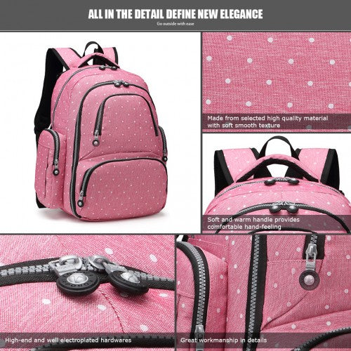 Kono Large Capacity Multi Function Baby Diaper Backpack Polka Dot Pink