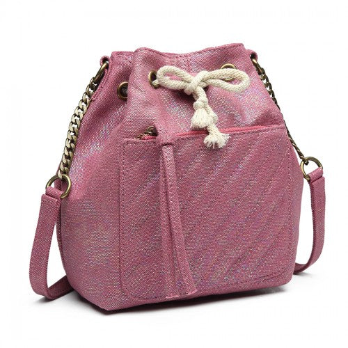 Miss Lulu Sparkle Canvas Drawstring Cross Body Bag - Purple