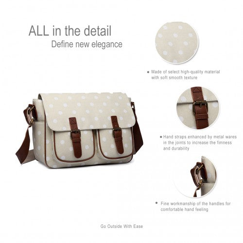 Miss Lulu Oilcloth Satchel Polka Dot - Beige