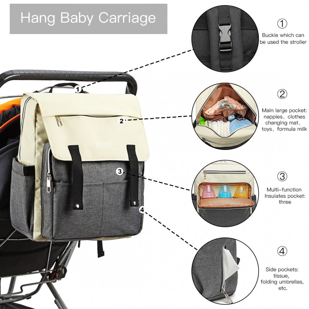 Kono Multi Compartment Baby Changing Backpack With USB Connectivity - Grey
