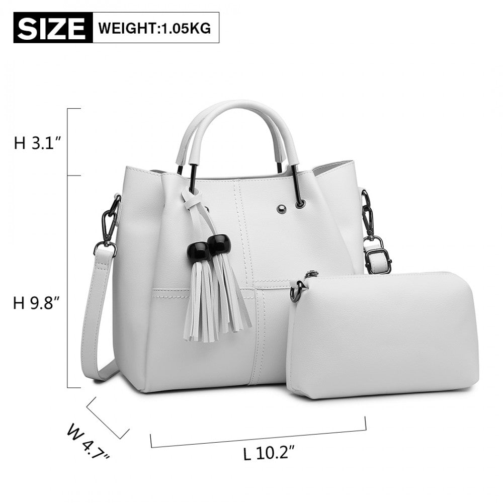 Miss Lulu Leather Look 2 In 1 Bucket Handbag - Beige