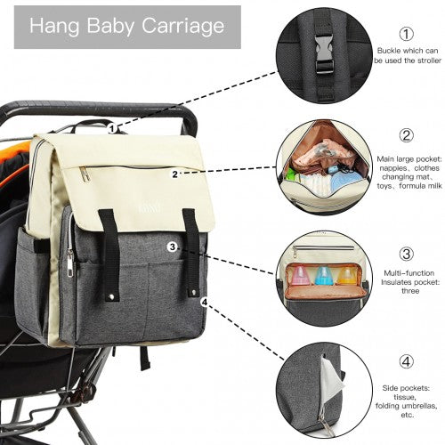 Kono Multi Compartment Baby Changing Backpack With USB Connectivity - Grey