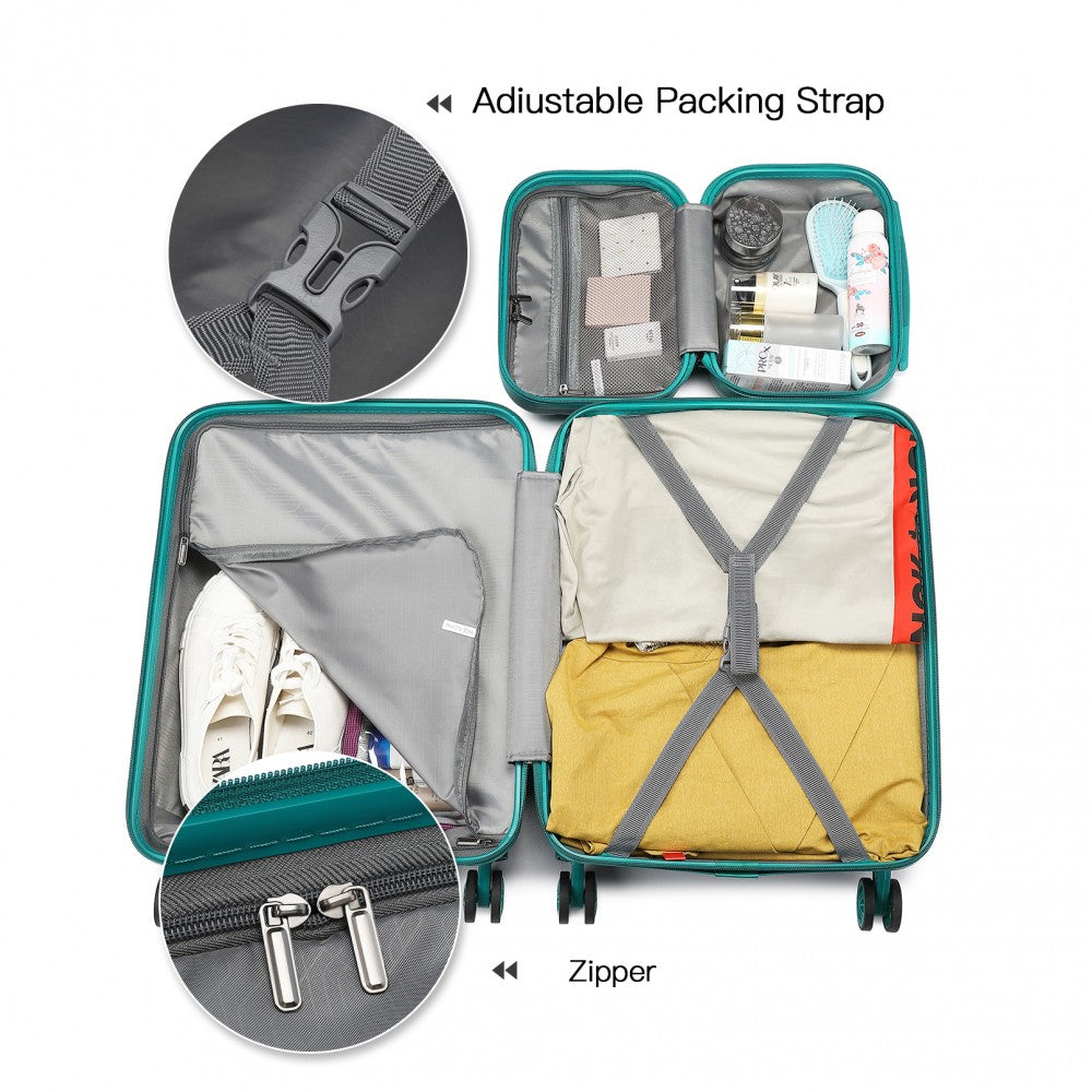 Kono Abs Sculpted Horizontal Design 4 Pcs Suitcase Set With Vanity Case - Teal