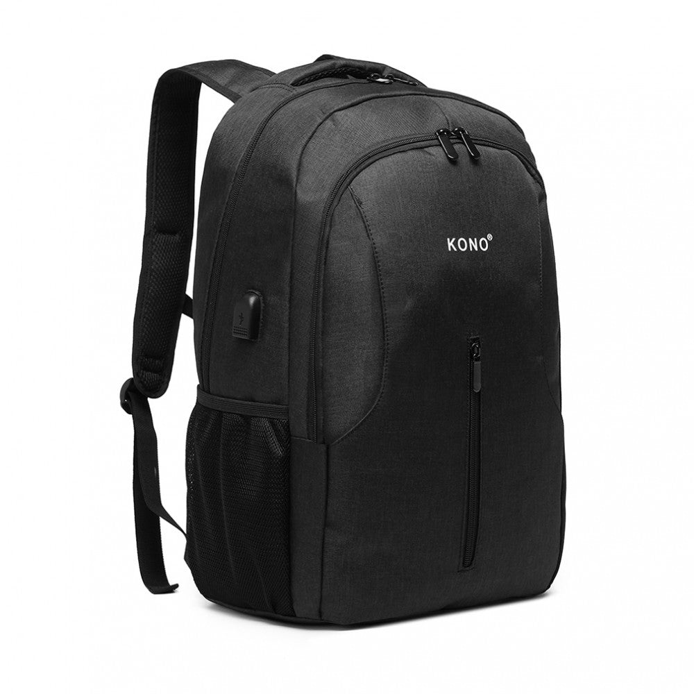 Kono Large Backpack With USB Charging Interface - Black