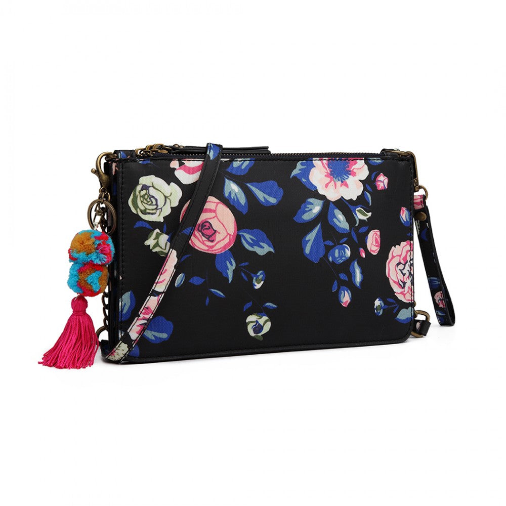 Miss Lulu Canvas With Pompom Pendant Handbag Shoulder Bag - Navy