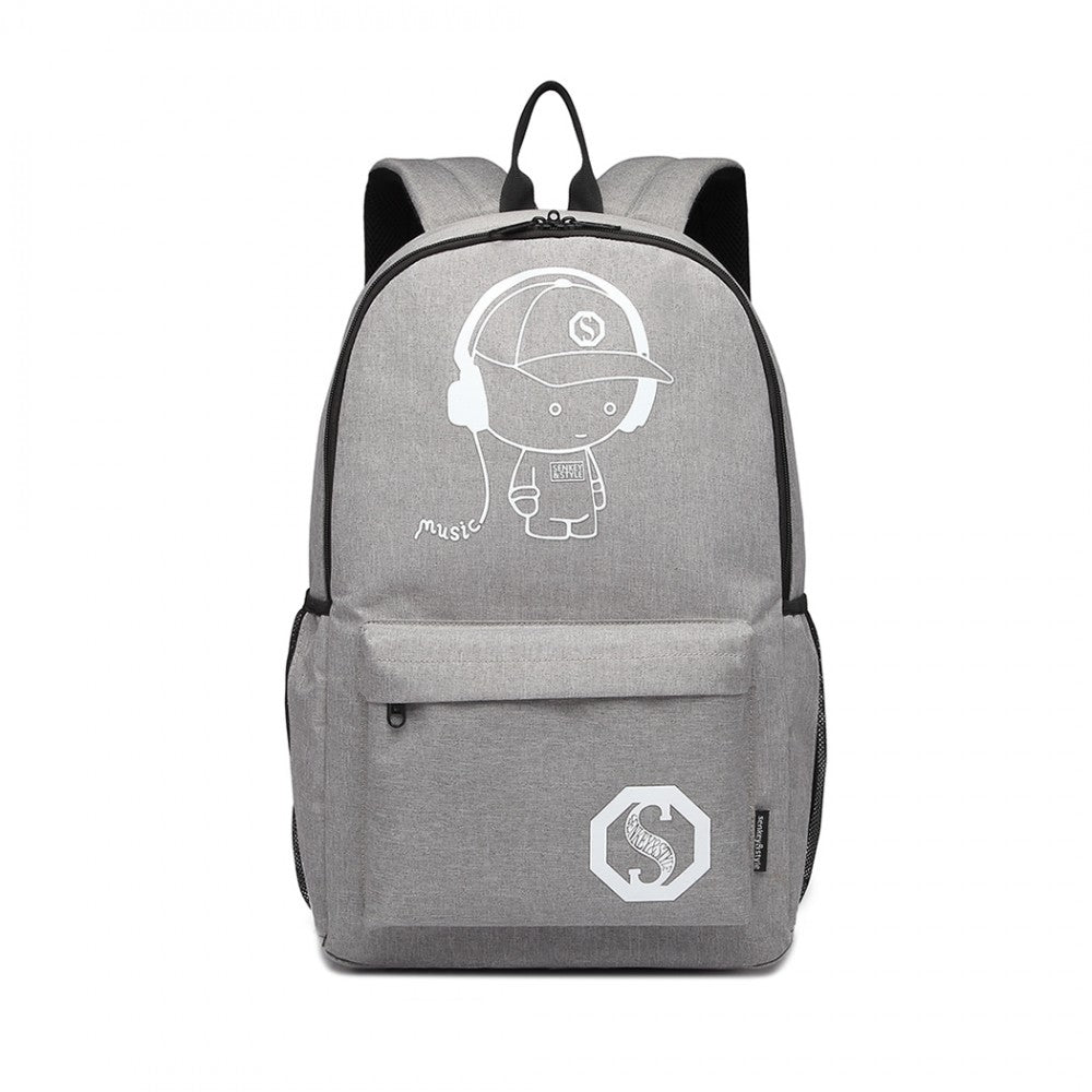 Kono Multi Functional Glow In The Dark Backpack Trolley - Grey