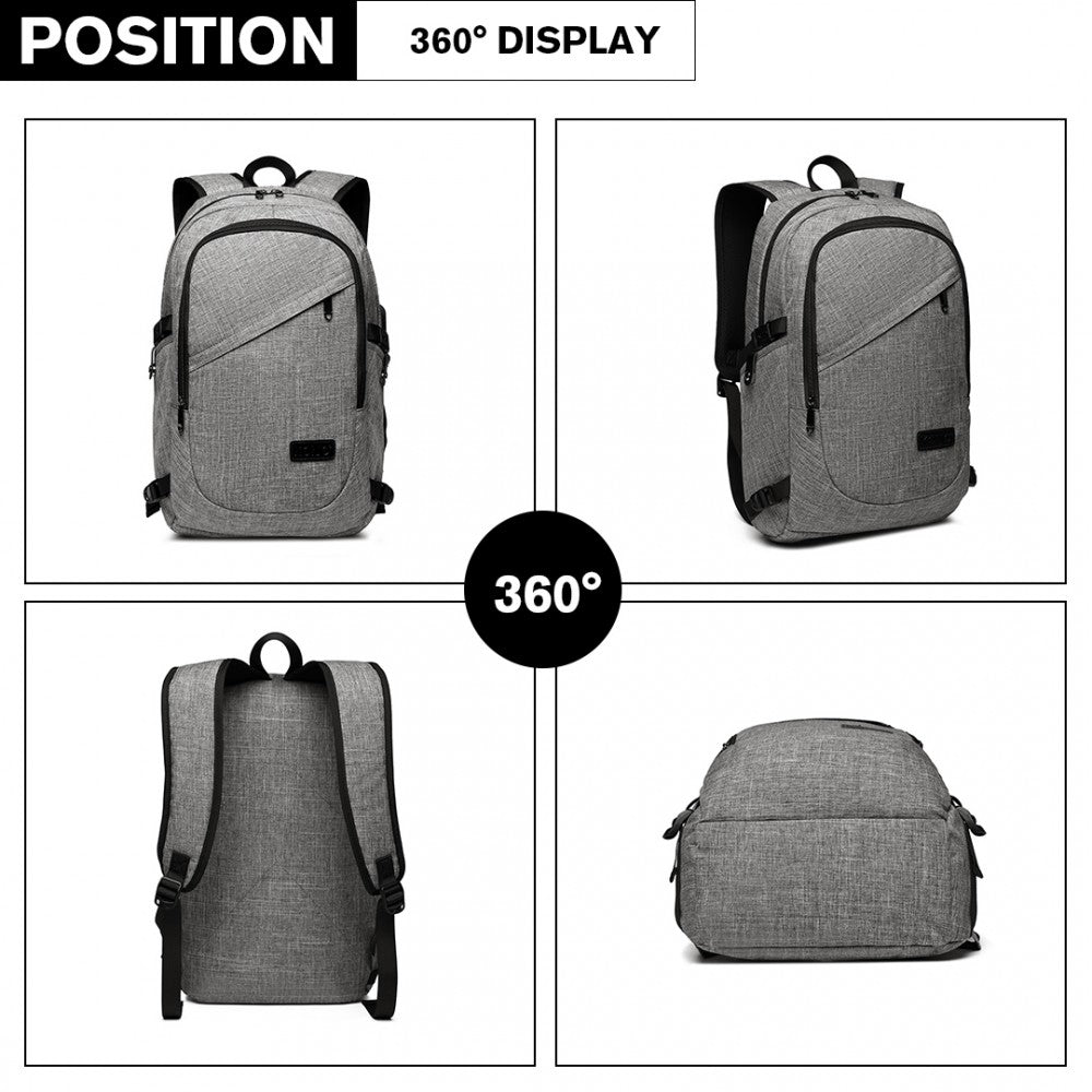 Kono Business Laptop Backpack With USB Charging Port - Grey