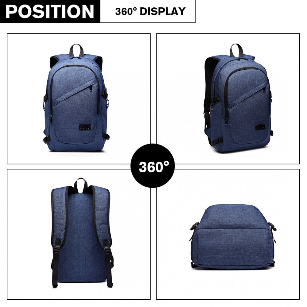 Kono Business Laptop Backpack With USB Charging Port - Navy Blue