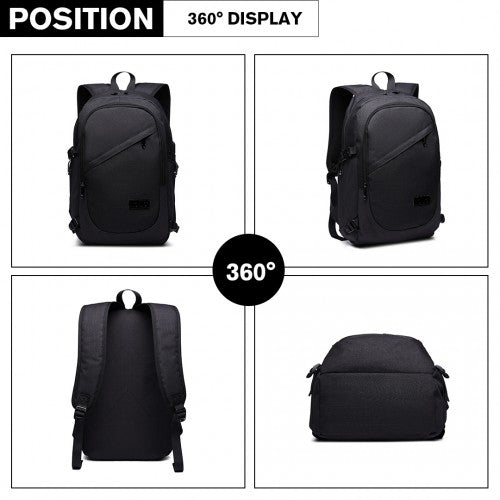 Kono Business Laptop Backpack With USB Charging Port - Black