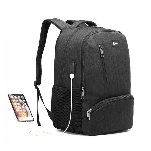 Kono Multi Compartment Backpack With USB Connectivity - Black