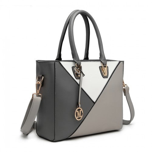 Miss Lulu Leather Look Geometric Ombre Handbag - Grey