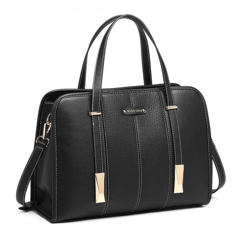 Miss Lulu Structured Panel Shoulder Bag - Black