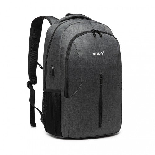 Kono Large Backpack With USB Charging Interface - Grey