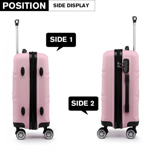 Kono Abs Sculpted Horizontal Design 3 Piece Suitcase Set - Pink