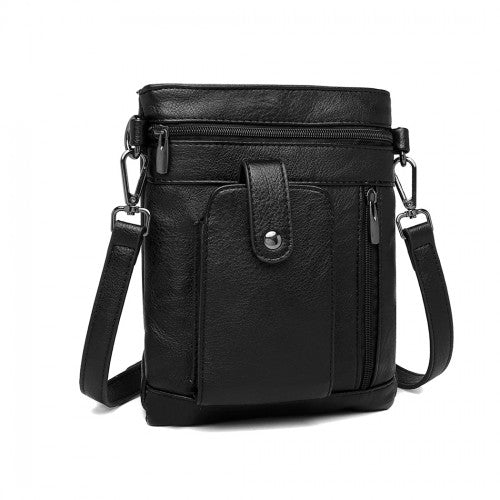 Miss Lulu Multi Compartment Cross Body Shoulder Bag - Black