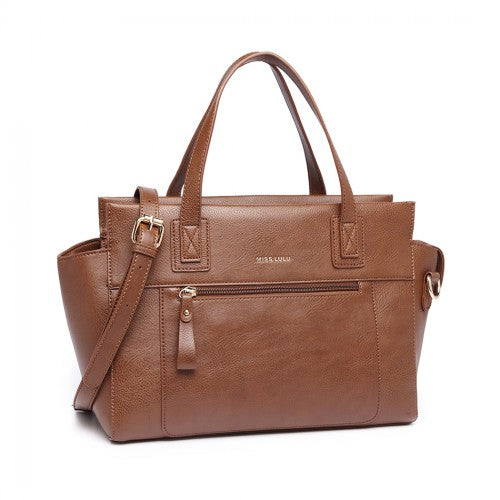 Miss Lulu Leather Look Classic Handbag - Brown