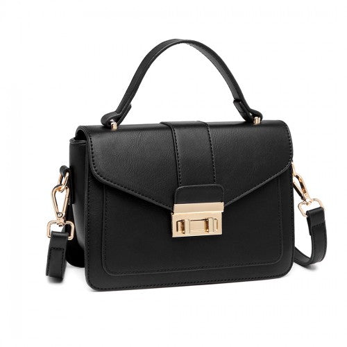 Miss Lulu Leather Look Midi Handbag - Black