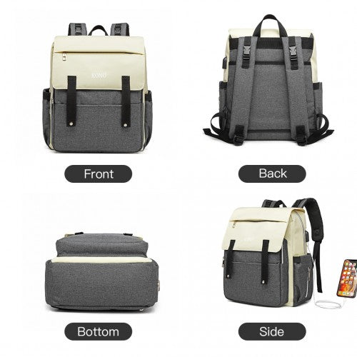Kono Multi Compartment Baby Changing Backpack With USB Connectivity - Grey