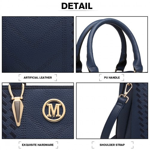 Miss Lulu Leather Look Weave Effect Shoulder Bag - Blue