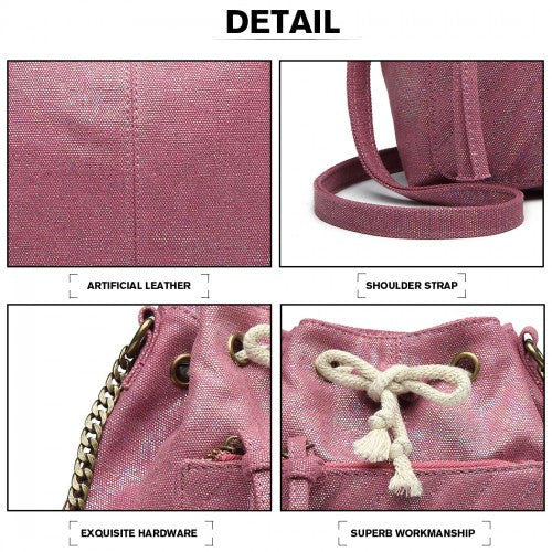 Miss Lulu Sparkle Canvas Drawstring Cross Body Bag - Purple