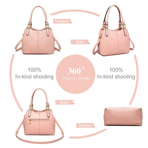 Miss Lulu Multi Compartment Shoulder Bag - Pink