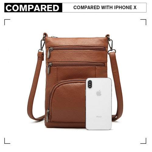 Miss Lulu Multi Pocket Leather Look RFID-Blocking Cross Body Bag - Brown
