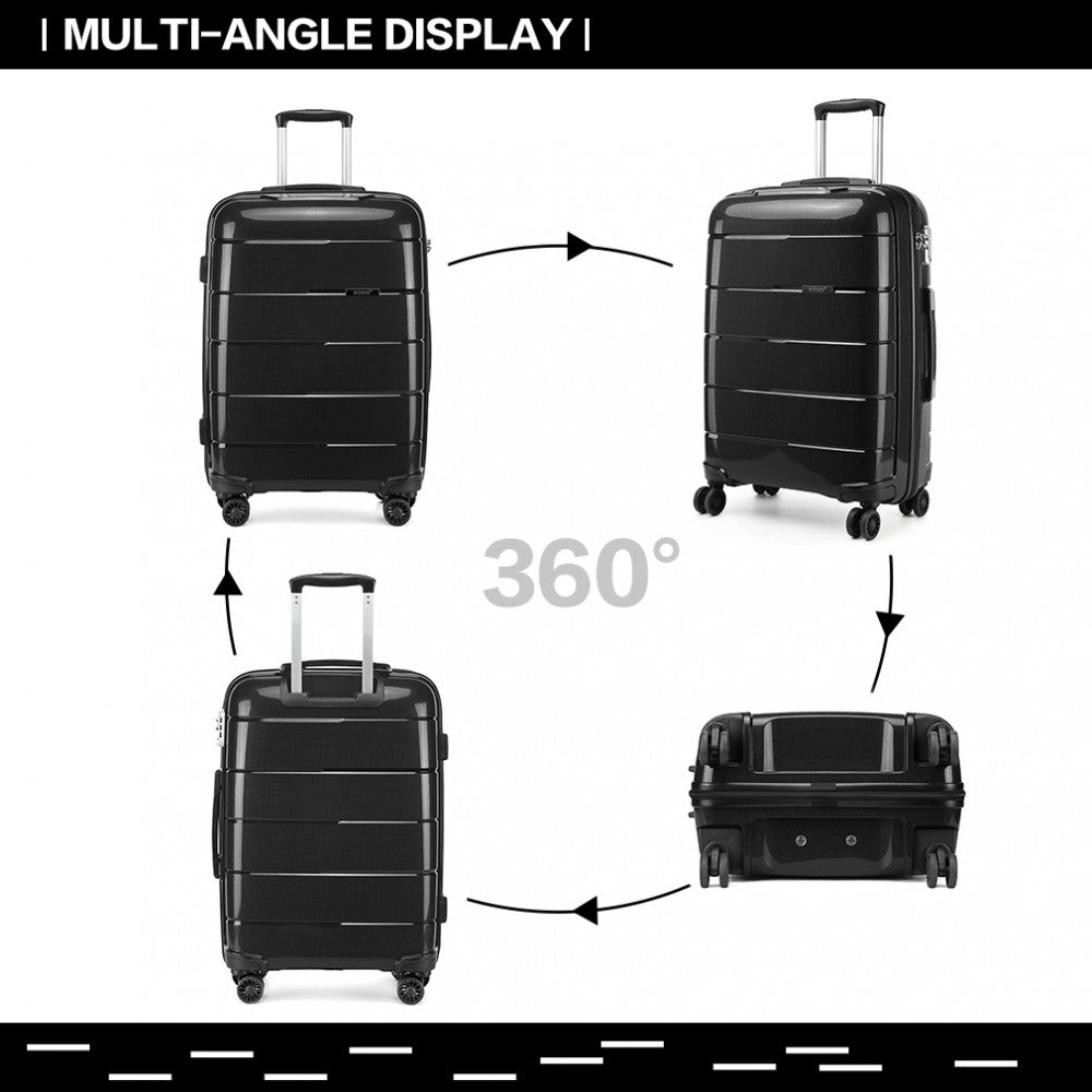 Kono 20 Inch Cabin Size Hard Shell PP Suitcase - Black