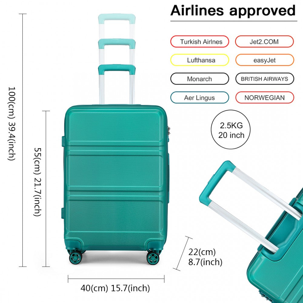 Kono Abs 20 Inch Sculpted Horizontal Design Cabin Luggage - Teal