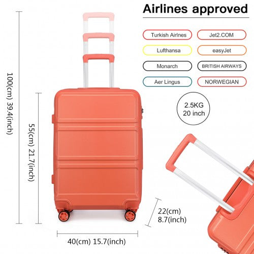 Kono ABS 20 Inch Sculpted Horizontal Design Cabin Luggage - Coral
