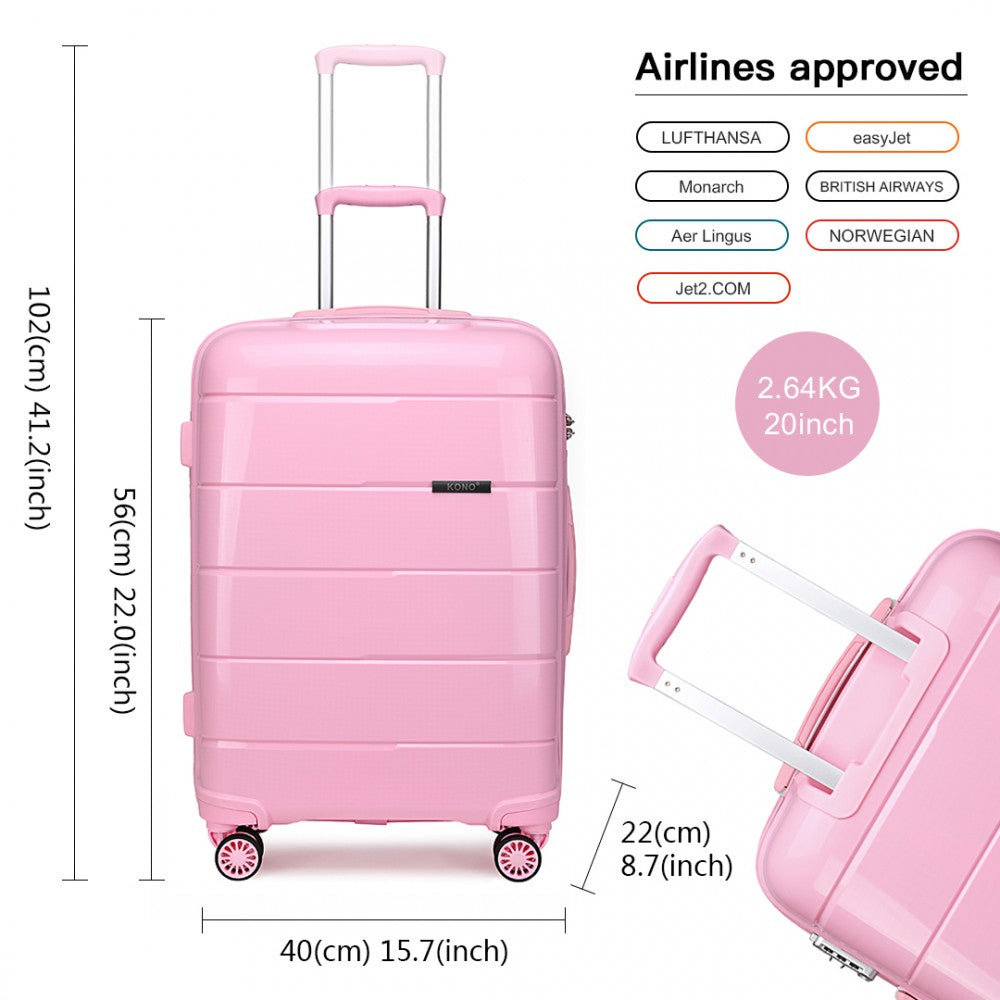 Kono 20 Inch Cabin Size Hard Shell PP Suitcase - Pink