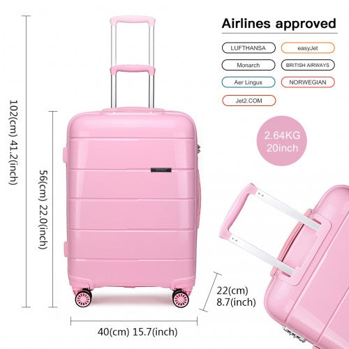 Kono 20 Inch Cabin Size Hard Shell PP Suitcase - Pink