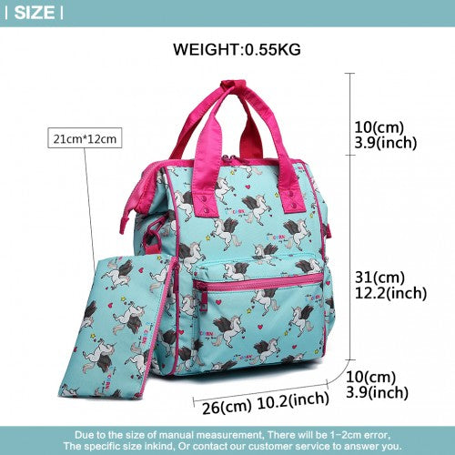 Miss Lulu Child's Unicorn Backpack With Pencil Case - Blue