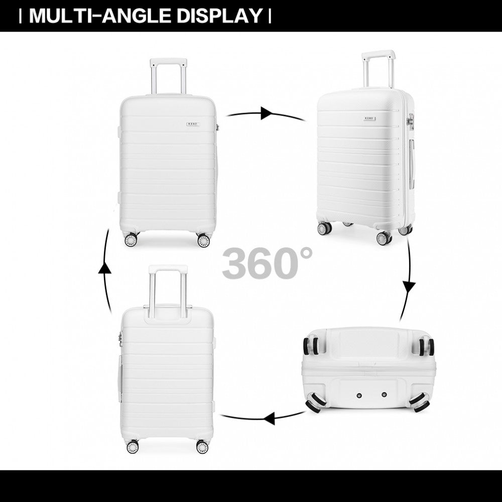 Kono 20 Inch Multi Texture Hard Shell PP Suitcase - Classic Collection - White