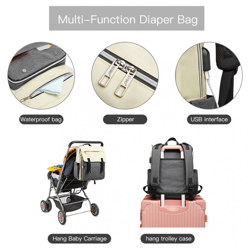 Kono Multi Compartment Baby Changing Backpack With USB Connectivity - Grey