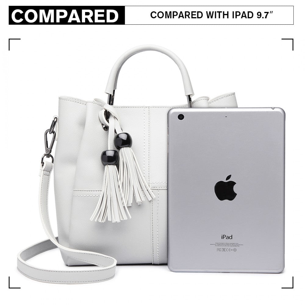 Miss Lulu Leather Look 2 In 1 Bucket Handbag - Beige
